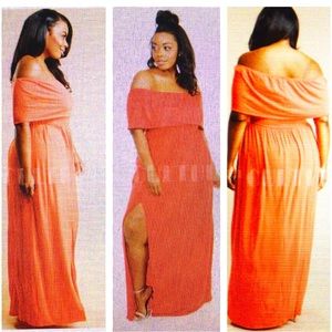 Red off the shoulder maxi dress